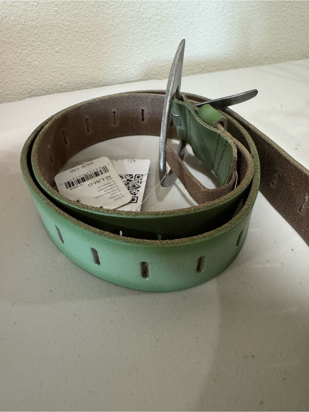 We The Free People Noa Leather Belt Green Sage